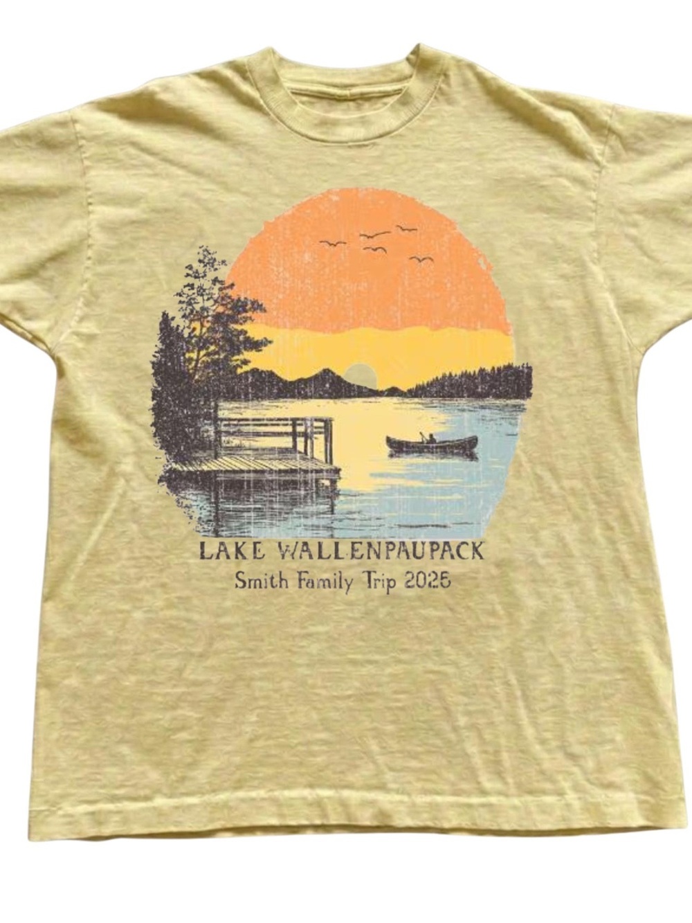 Gildan Yellow Graphic Lake Scene Tee, Gift For Her, For Him